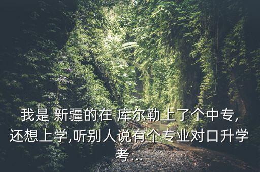 我是 新疆的在 庫(kù)爾勒上了個(gè)中專,還想上學(xué),聽別人說(shuō)有個(gè)專業(yè)對(duì)口升學(xué)考...