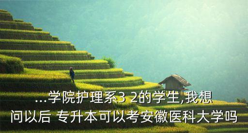 ...學(xué)院護(hù)理系3 2的學(xué)生,我想問(wèn)以后 專(zhuān)升本可以考安徽醫(yī)科大學(xué)嗎