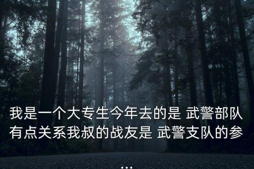 我是一個(gè)大專生今年去的是 武警部隊(duì)有點(diǎn)關(guān)系我叔的戰(zhàn)友是 武警支隊(duì)的參...
