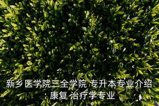 新鄉(xiāng)醫(yī)學院三全學院 專升本專業(yè)介紹: 康復 治療學專業(yè)