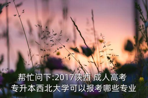 幫忙問下:2017陜西 成人高考 專升本西北大學(xué)可以報考哪些專業(yè)